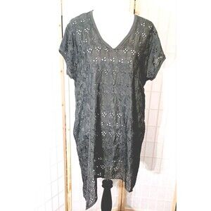 Vintage Johnny Was Gray Silk Eyelet Asymmetrical Coverup  Size Large